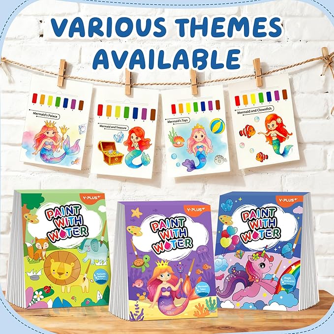 YPLUS Paint with Water Books for Toddlers, Watercolor Painting Paper Gift for Kids Ages 1-3, 2-4, 4-6, Art Craft Gift for Drawing with Brush Christmas Stocking Stuffers for Kids Toddler - Mermaid