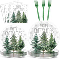 96Pcs Christmas Paper Plates and Napkins for Merry Christmas Watercolor Cedar Snowflake Party Supplies Xmas Pine Trees Party Tableware Set for 24 Guests Holiday Winter Xmas Party Decorations