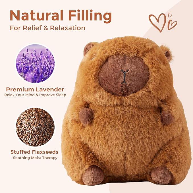 Capybara Microwavable Weighted Stuffed Animals Plushies, Heating Pad Animal for Stress Period Cramps, Lavender Scented Heat&Cold Compress Capybara Plush Toys Gifts for Girls Boys Adults
