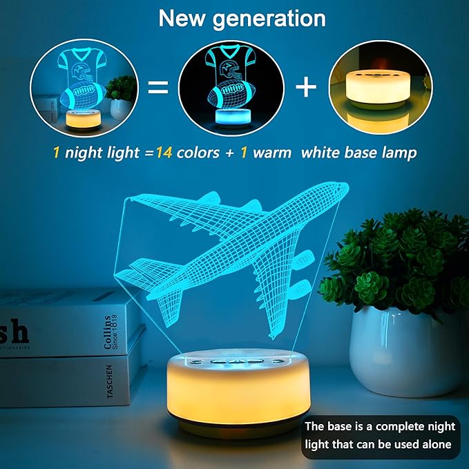 Airplane Gifts Night Light for Kids，Plane Decor Bedside Lamp for Bedroom，Aircrafts Night Light with 14 Color & Remote + Dim Function + Timer (1H/3H/6H)，Aviation Gift Birthday Gifts for Boys & Girls
