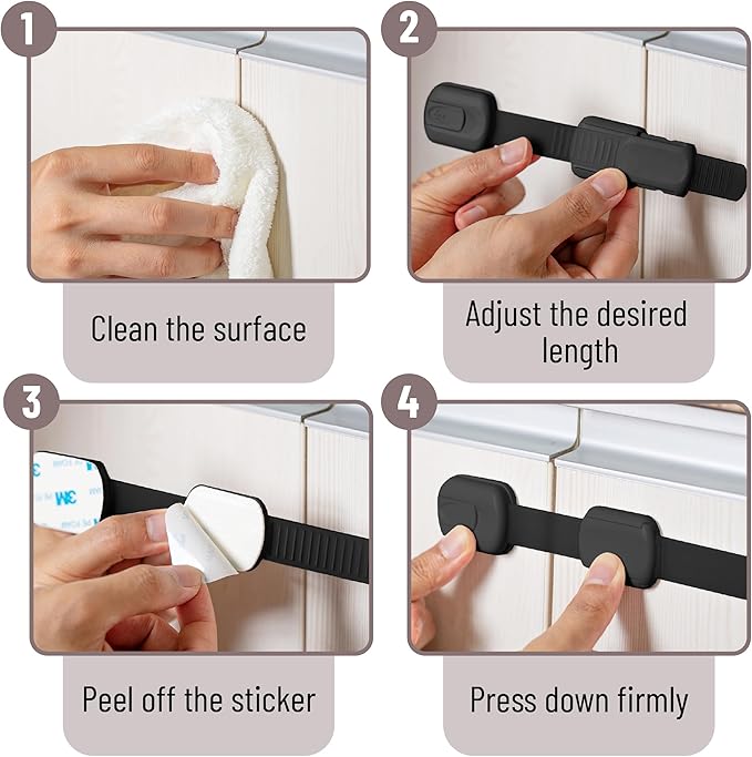 Bates- Child Safety Strap Locks, 20 Pack, Black, Baby Cabinet Locks with Adjustable Strap Length