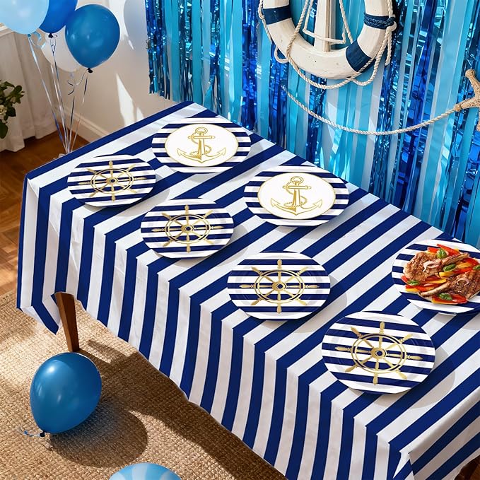 98 Pcs Nautical Party Supplies Sailing Decoration Plates and Napkins White and Blue Tableware Set for Boy Birthday Baby Shower Nautical Theme Celebrations Serves 24