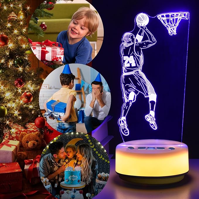 Basketball Night Light for Kids, Basketball Gift for Sports Players Fans, Decor Bedside Lamp for Bedroom/Office, 5 Buttons and Remote Control 14 Colors, Timer, Dim, Independent Warm White Lamp Base