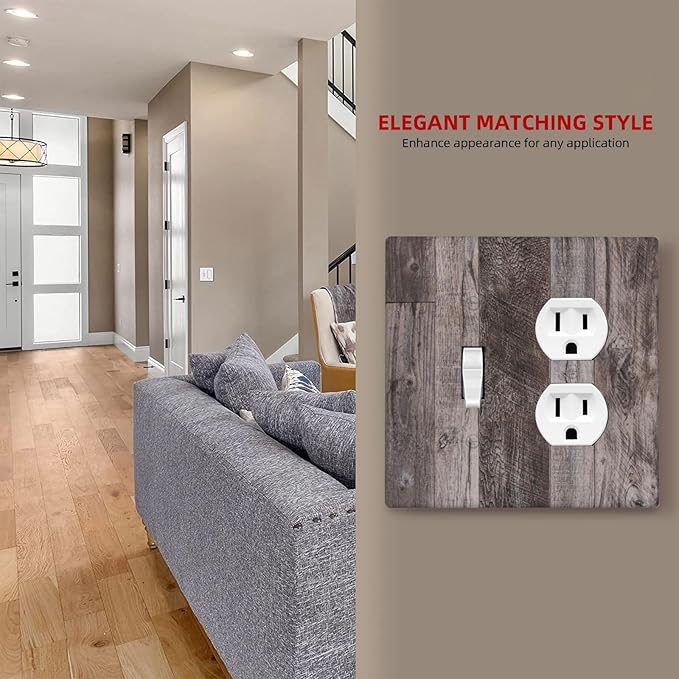 Wallplates Rustic Dark Grey Wood Retro Country Wooden 1 Toggle 1 Duplex Switch Plate Electrical GFCI Faceplate Decorative Light Switch Covers for Farmhouse Cabin Decor