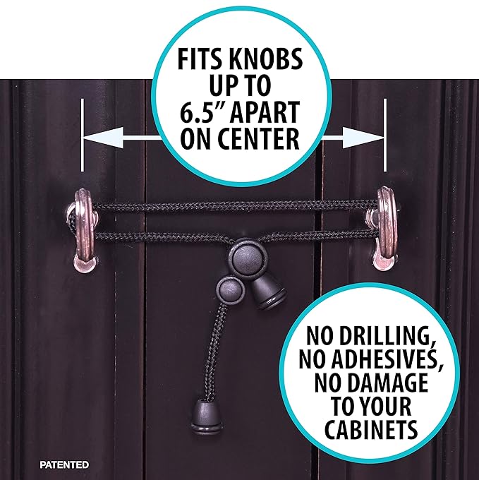 Baby Safety Cabinet Locks for Knobs Child Safety Cabinet Latches for Home Safety Strap for Baby Proofing Cabinets Kitchen Door RV No Drill No Screw No Adhesive (Black)