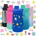 CHILLOUT LIFE 12 oz Kids Insulated Water Bottle for School with Leakproof Spout Lid and Cute Waterproof Stickers, Personalized Stainless Steel Thermos Flask Metal Water Bottle, Blue Space