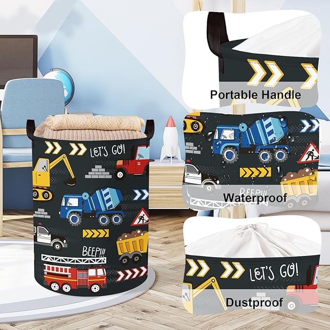 Clastyle City Car Baby Laundry Hamper Kid Storage Basket Boy Gift Toy Box Collapsible Clothes Organizer Nursery Bin for Bedroom,Fire Truck,36 * 45 cm