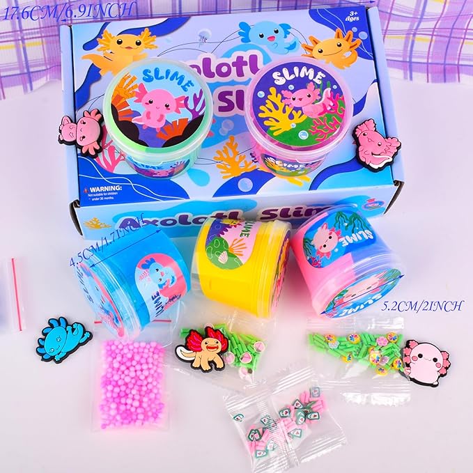 5 Pack Axolotl Crystal Butter Slime Kit, a Soft and Elastic Non Sticky Stress Relieving Toy, Suitable for Children Aged 8-12 Years Old for Classroom Parties and Gatherings