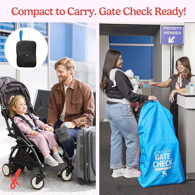J.L. Childress Gate Check Bag for Single & Some Double Strollers - Travel Bag for Airplane, Fits Most Standard Baby Strollers, Airport Accessories Gate Check, Flying Essentials - Neon Blue