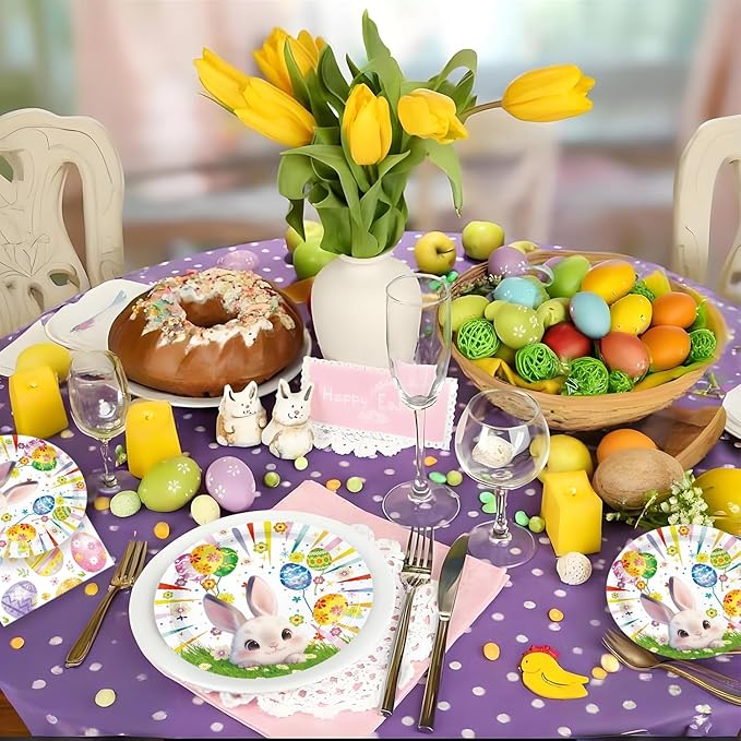 72 Pcs Easter Paper Plates 7in Disposable Bunny Dessert Plates Napkins and Forks Easter Party Tableware Set Decoration Supplies for Spring Birthday Baby Shower Party, Serve 24