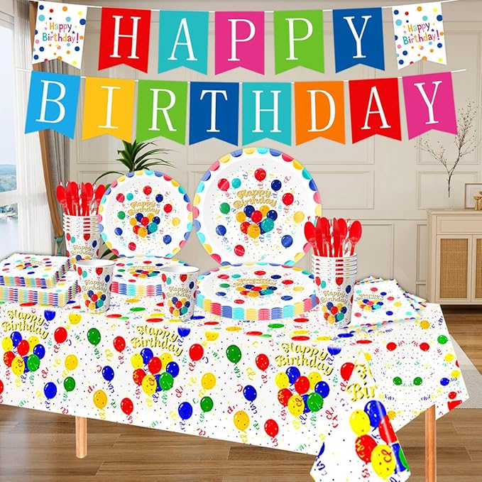 Happy Birthday Party Decorations Polka Dot Tableware Set, include 20 Plates and 20 Napkins, for Polka Dots Boys Girls Party Supplies