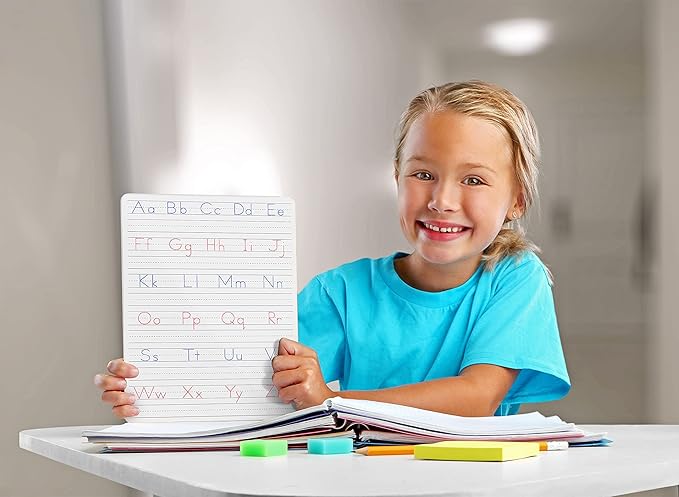 Scribbledo 10 Pack Dry Erase Handwriting Practice for Kids 9 x 12 Inch Letter Alphabet Tracing Board Whiteboard for Kids Ages 3-5 Write and Wipe Alphabet Practice Cards Letters & Erasers