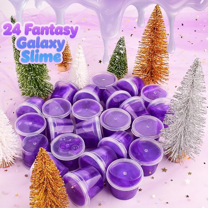 Galaxy Slime 24 Pack – Valentines Purple Slime Party Favors, Non-Sticky, Soft & Smooth for Birthday, Classroom Rewards, Stocking Stuffers, Goodie Bag Stuffer,Easter Basket Stuffers for Kids