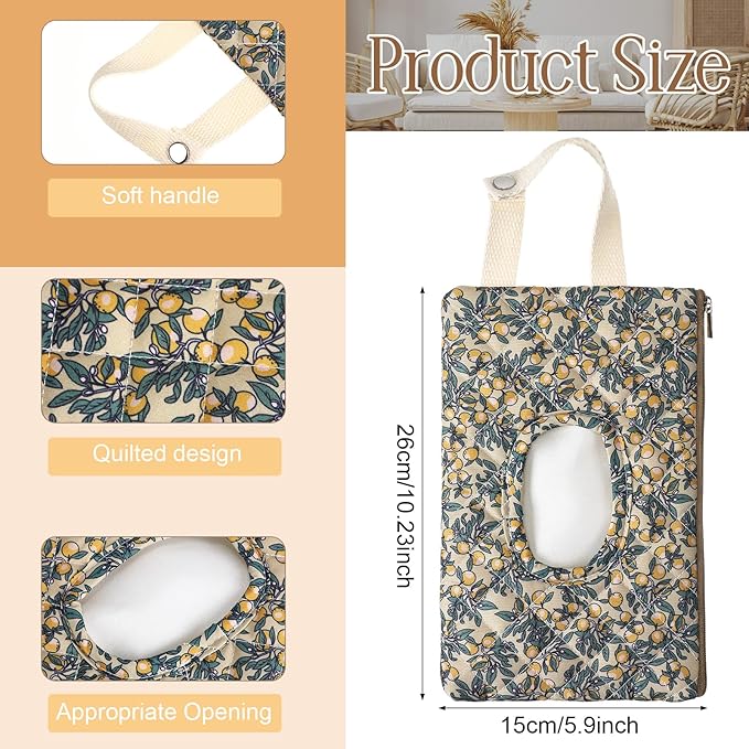 2 Pcs Quilted Diaper and Wipes Pouch Portable Hanging Floral Wet Wipe Bag Diaper Bag Reusable Wipes Pouch for for Stroller Car Travel Infant Diapering Organizer (Mixed Floral)