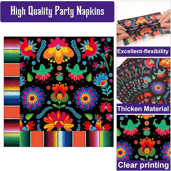 100PCS Mexican Fiesta Party Plates and Napkins Party Supplies Mayo Mexico Mexican Tableware Dinnerware Set Decorations for Dia De Los Muertos Day of The Dead Dance Pinata Colorful Ponchos Serves 25