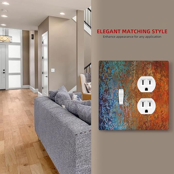 Light Switch Cover Red/Celestial Blue Rust Colorful Metal Rusty 2 Gang Outlet Cover 1 Toggle Duplex Decorative Switchplate Wall Plate Electrical Receptacle Art Faceplate for Bedroom Bathroom