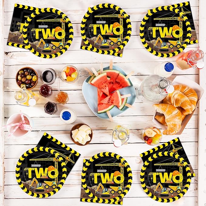 100 Pcs Construction Party Plates and Napkins Set Construction Truck Birthday Party Decorations Supplies Tableware Construction Themed Party Favors for Birthday Party Decorations Serves 25