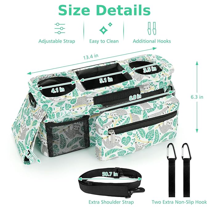 Accmor Universal Stroller Organizer with Insulated Cup Holder Detachable Phone Bag and Shoulder Strap,Stroller Bag Caddy Organizer Fits for Uppababy, Baby Jogger, Britax Strollers