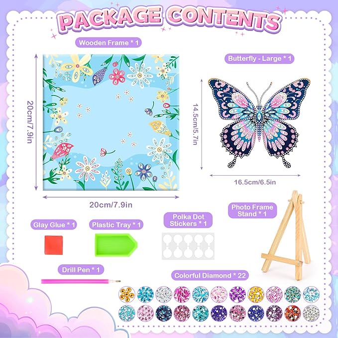 Arts and Crafts for Kids Age 8-12, Diamond Art Kit for Kids, Gifts for 6 7 8 9 10 Year Old Girls, Birthday Presents Toys for Girl Teen, Fun Activities Gem Art Butterfly Kit with Frame for Home Decor