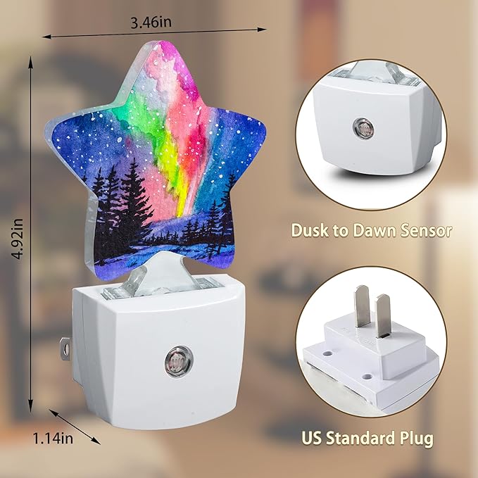 Northern Lights Night Light Plug-in Dusk to Dawn Smart Sensor White Led Nightlight for Bedroom Bathroom Kitchen Hallway Stairs Energy Efficient Decor Desk Lamp