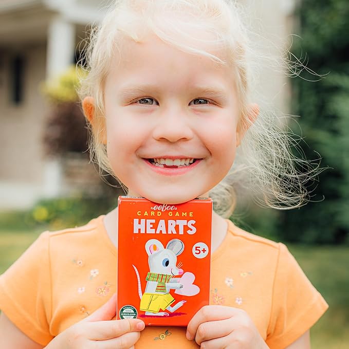 eeBoo Hearts Playing Card Game - 50 Animal Themed Cards, Classic Trick-Taking Card Game, Durable Oversized Cards, Screen-Free Fun, Ages 5+