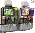 Plzpik Car Backseat Organizer with Tablet Holder,11 Storage Pockets with Foldable Food Tray, Protector Kick Mats for Kids, Travel Accessories Organizer (Gray, 2-Pack)