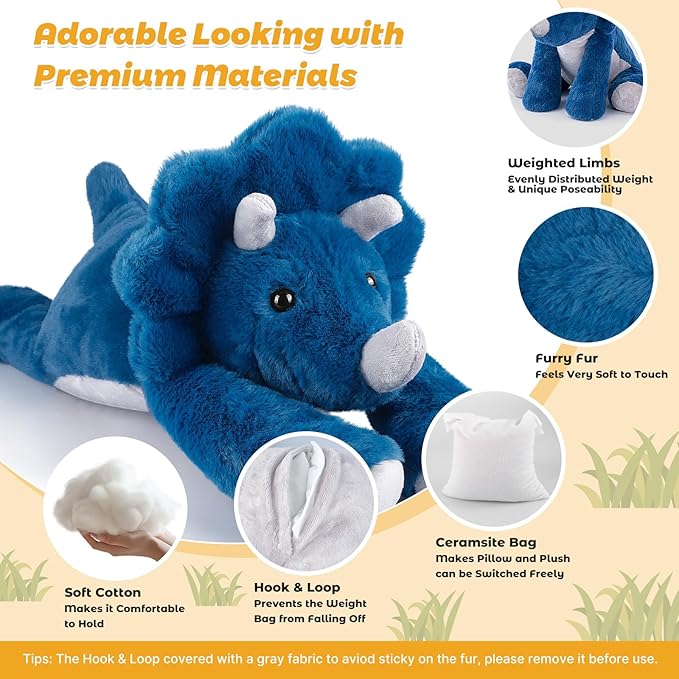 24" & 4.5lbs Triceratops Stuffed Animal, Sitting & Laying Weighted Stuffed Animals, Cuddly & Soft Weighted Triceratops Plush for Adults & Kids, Triceratops Gifts for Christmas & Valentine’s Day