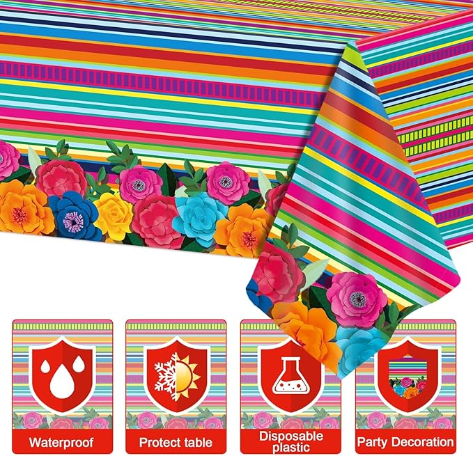 Mexican Party Decorations Fiesta Party Plates and Napkins Taco Birthday Supplies Mexican Paper Cake Dessert Disposable Tableware Set Table Cover Flowers Fiesta Tablecloths