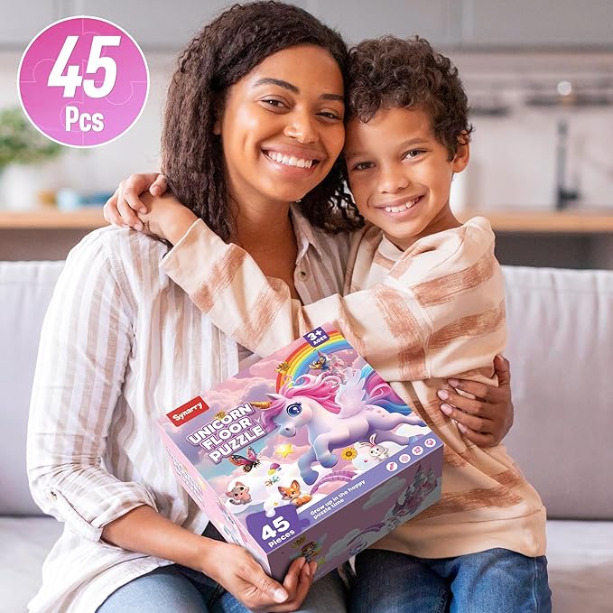 SYNARRY Unicorn Floor Puzzles for Kids Ages 4-6, Large 45 Piece Floor Puzzles for Kids Ages 4-8, Puzzles for Toddlers 3-5, Unicorn Toys Easter Basket Stuffers Gifts for 3 4 5 6 7 8 Year Old Girls