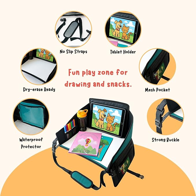 Kids Travel Tray for Car Seat- Purple- The Essential Travel Lap Desk with Removable Tablet Holder, Built-In Storage, and Stabilized Panels, Must Have Car Tray for Kids on Road Trips