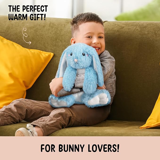 Bunny Microwavable Stuffed Animal – 1.5 lb Unscented Heating Pad Plush, Soft Cozy Bunny Toy for Relaxation and Comfort, Gift for Women, Girls, Adults & Kids by Happy Fuel, Blue