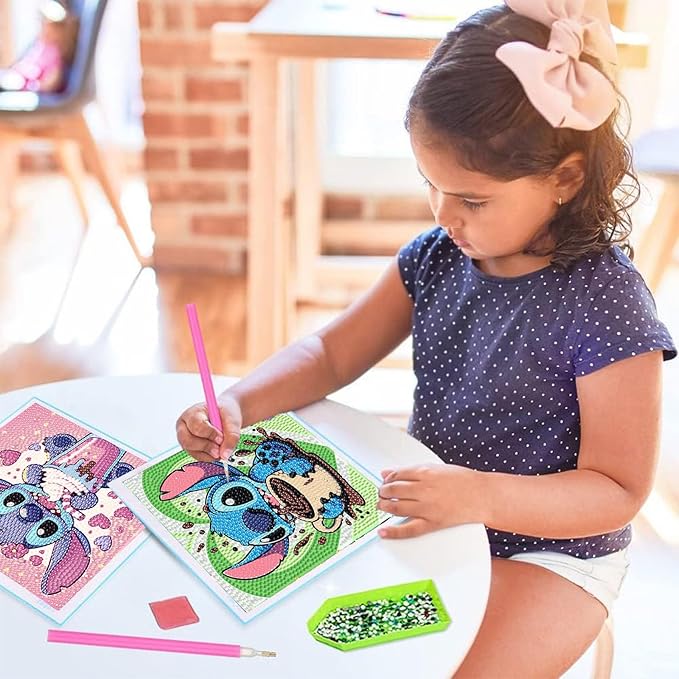 KOJEFCV 4 PCS Diamond Art Painting Kits for Kids, Cartoon Diamond Art for Kids Ages 4-8-12, Cartoon Gem Painting Kit Crafts Beginners for Gift Home Wall Decor (6x6 inch)
