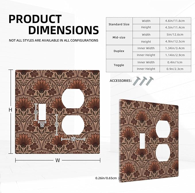 Earth Tone Floral Rustic Damask Boho Flower Wallplates 1 Toggle 1 Duplex Switch Plate Electrical GFCI Faceplate Decorative Light Switch Covers for Farmhouse Home Decor
