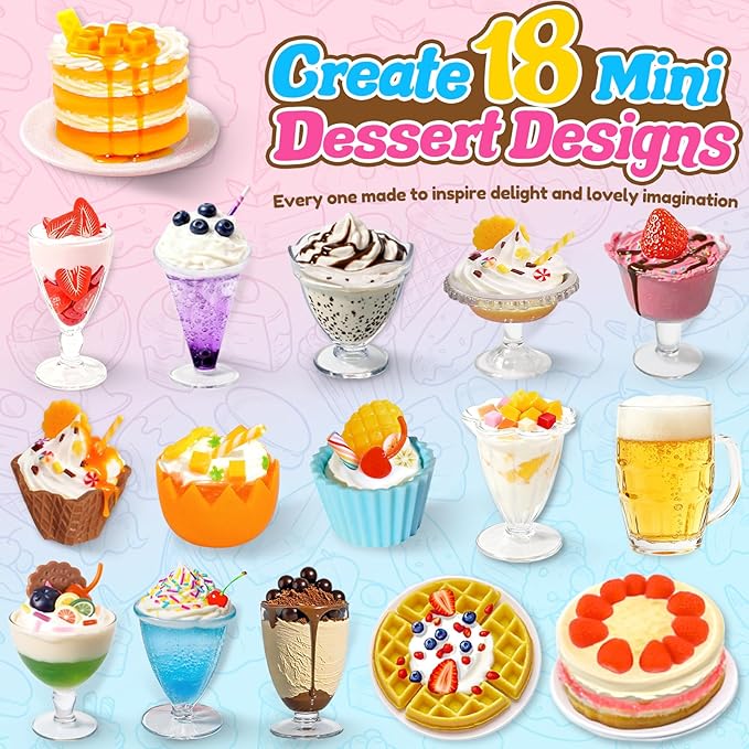 18 Minature Food Slime Kit for Girls, Mini Sweet Dessert & Drink, Arts and Crafts Set, DIY Kitchen Pretend Play Toys, Classroom Prizes Party Favors Gift for Kids Ages 8-12, NOT Edible
