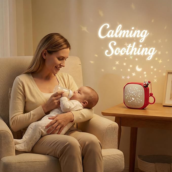 Portable Sound Machine for Baby Sleep Aid Relaxation | White Noise Machine with Star Projector | Calm Soother Music Sound with Hook for Nursery, Travel, Bedroom,Christmas Holidays Gifts (Penguin)