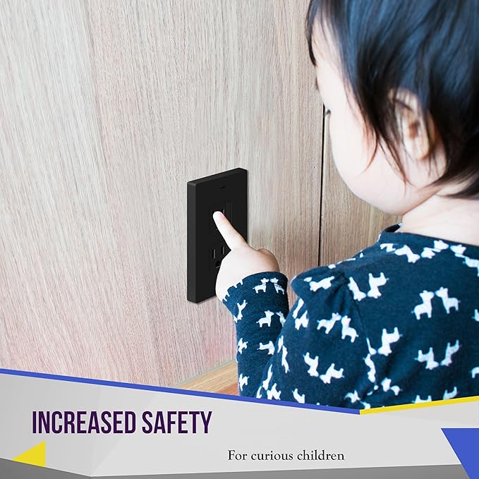 ENERLITES Child Proof Outlet Cover, Self-Closing, Fits Both Duplex and Decorator Outlet, Safety Design, Tamper-Resistant Socket Plug for Receptacle, Size 4.68" x 2.93", 8800-TR, Black 6 Pack