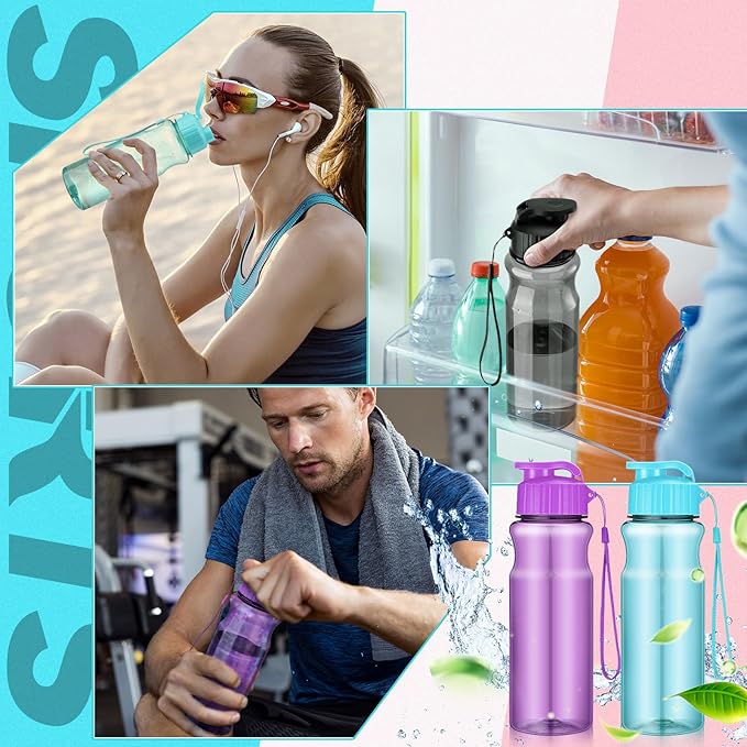 Ziliny 24 Pcs 17 oz Plastic Water Bottles Bulk Large Reusable Leak Proof Flip Top Sports Gym Water Bottles with Handle Strap for Kids and Adults for Summer School Travel