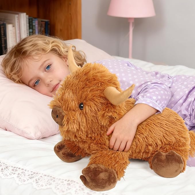 Wepop Highland Cow Weighted Stuffed Animals 16in 5 lbs, Weighted Stuffed Animal Highland Cow Plush, Adorable Cattle Stuffed Animal Décor Gifts for Kids and Adults