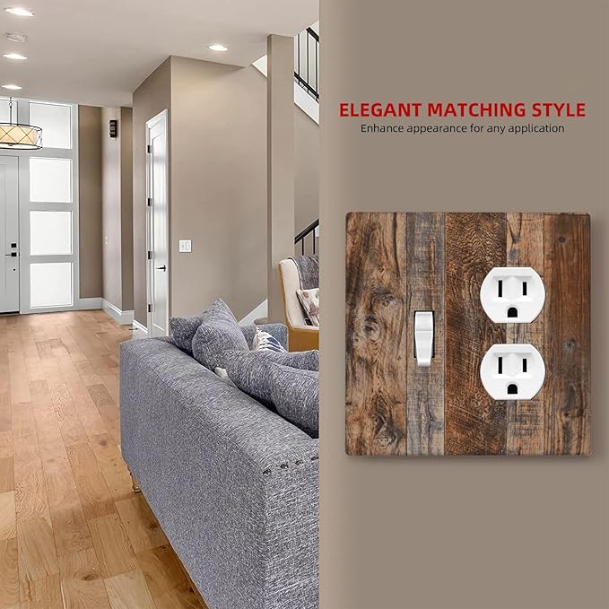 Vintage Board Rustic Brown Wood Texture Wallplates 1 Toggle 1 Duplex Switch Plate Electrical GFCI Faceplate Decorative Light Switch Covers for Farmhouse Home Decor