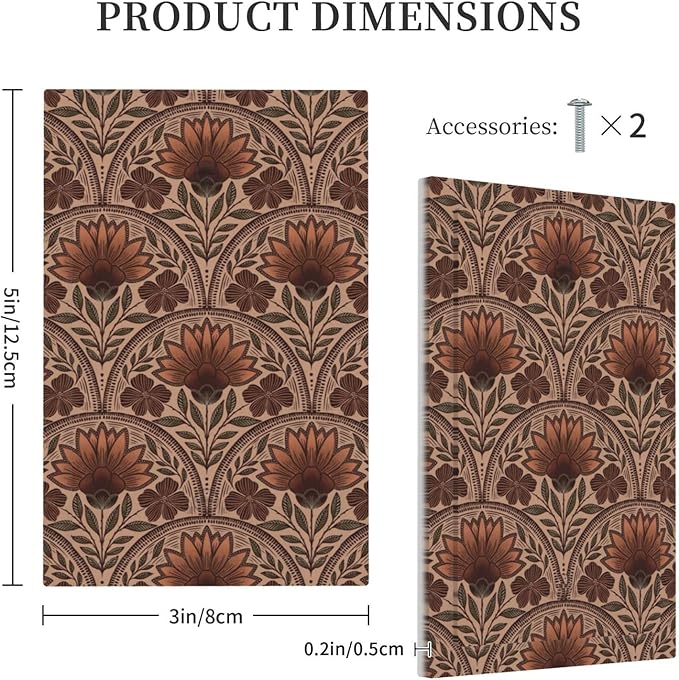 Earth Tone Floral Rustic Damask Boho Flower Light Switch Cover Plate 1 Gang No Device Blank Electrical Wall Plates Faceplate Decorative Switch Plate Covers for Farmhouse Home Decor