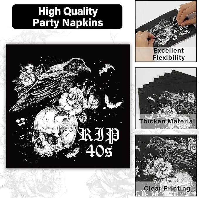 Qyeahkj 100 Pcs 50th Birthday Plates and Napkins Party Supplies Death To My forties Decorations Rip To My 40s Paper Tableware Set for Men Women 50th Birthday Funeral for My Party Favor Serve 25