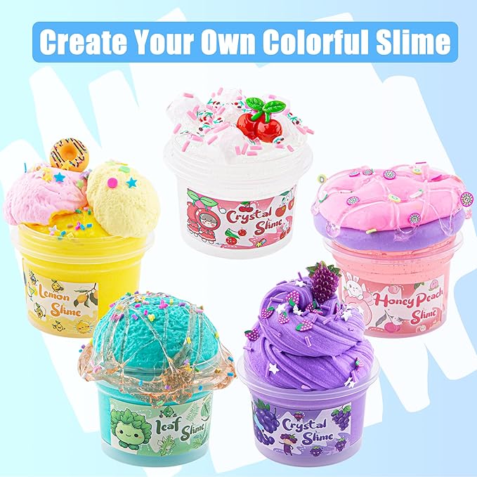 12 x 80 mL Big Slime Kit, 32 FL OZ Slime Includes 6 Butter & 6 Clear Crystal Slimes, 38 Pcs Slimes Pack with Charms & Jelly Cube Add-ins, Party Favors for Kids