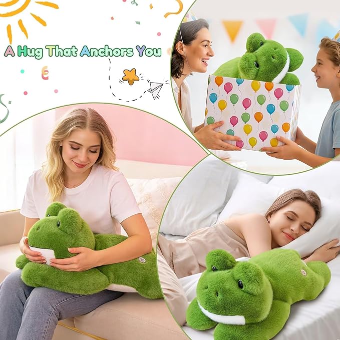 QUIRAI Weighted Stuffed Animals Frog Plush, 24" | 3.3 lb Frog Stuffed Animal, Pillowfort Weighted Plush Animals & Cute Plushies Gifts for Kids Adults