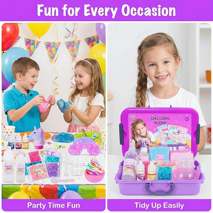 Unicorn Slime Making Kit for Girls - DIY Fluffy Slime Creation Kit with Super Birthday Party Favors