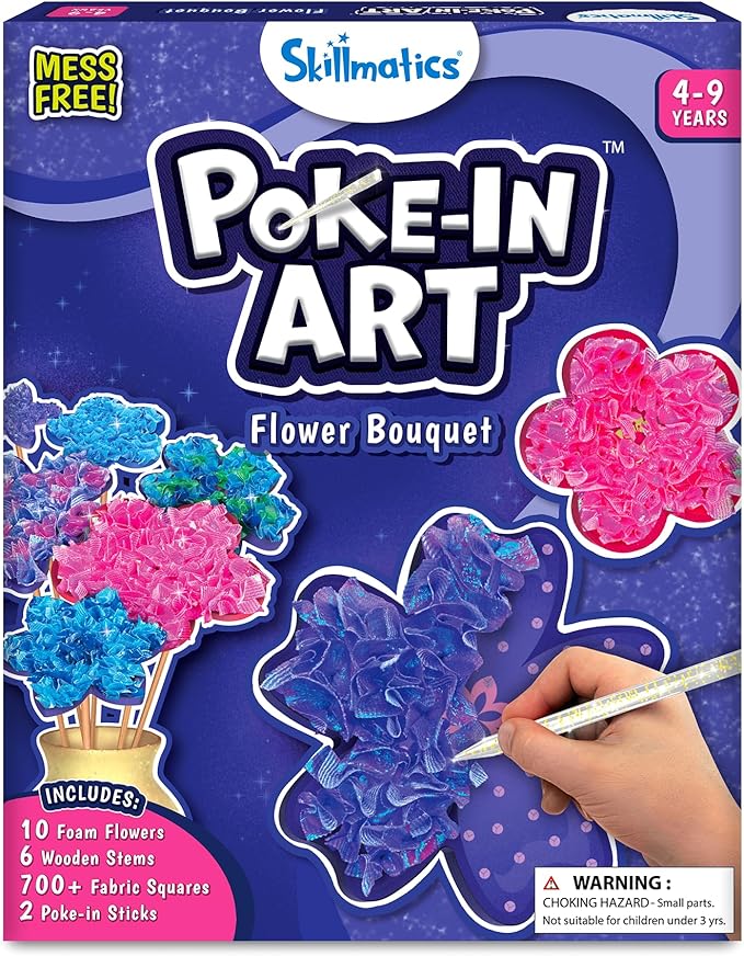 Skillmatics Poke-in Art - Flower Bouquet, DIY Wood Craft Kit, Mother’s Day Gift, Mess-Free Creative Play for Girls and Boys Ages 4, 5, 6, 7, 8, 9, Fine Motor Skills, Screen-Free Fun