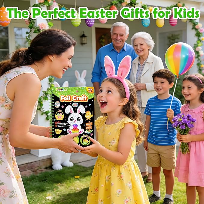FUNNYB&G Foil Art Crafts for Kids Ages 4-8: Easter Basket Stuffers Essentials for Kids 2026, Easter Gifts for Kids, Crafts Supplies,Party Favors,Creative Toys for Kids 4 5 6 7 8 Years Old(Easter)