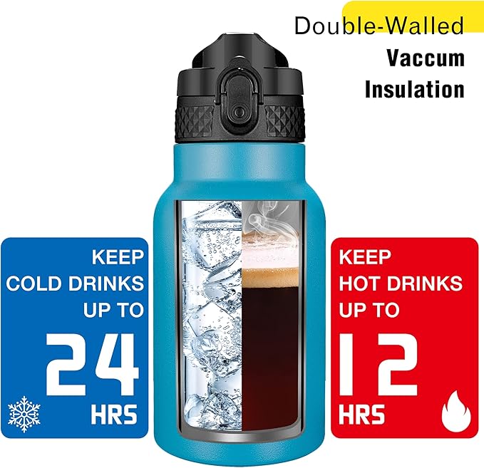Han's Bottle Kids Water Bottle with Straw Lid - Insulated Stainless Steel Reusable Tumbler for Girls,Boys,Thermo Mug,12oz,Ocean