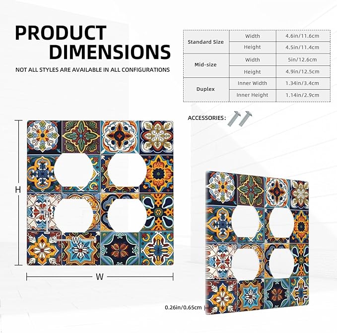 Mexican Talavera Tiles Floral Outlet Covers 2 Gang Double Duplex Decorative Light Switch Covers Electrical Wallplates Socket Faceplate for Bathroom Kitchen Decor