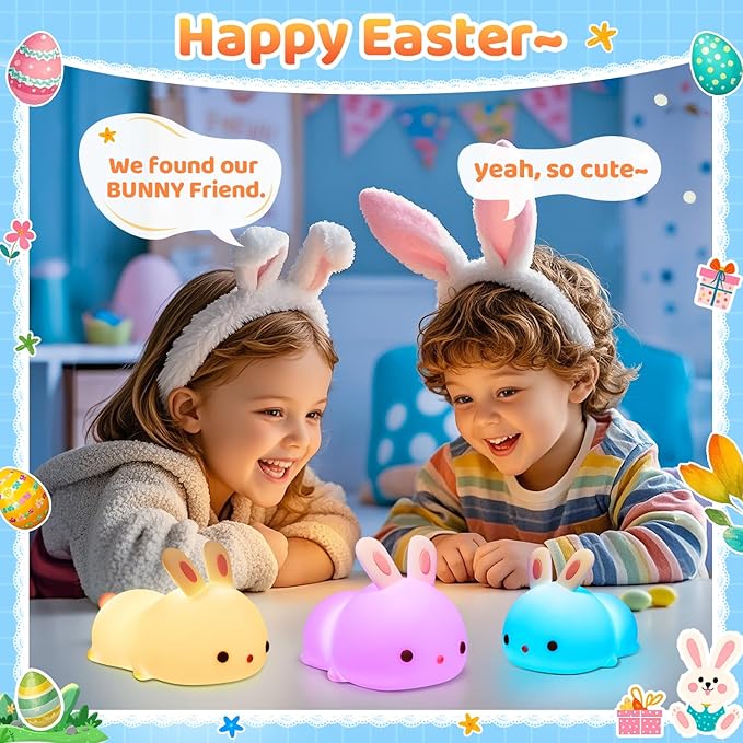 One Fire Night Light for Kids Bunny Toys, 16 Colors Squishy Bunny Lamp, Soft Silicone Bunnies Stuff,1200mah Dimmable Bunnies Cute Lamp Baby Night Light,Kawaii Room Decor Birthday Gifts for Kids Girls