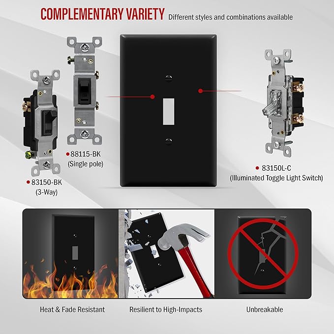 ENERLITES Toggle Light Switch Wall Plate, Gloss Finish, Jumbo Switch Cover, Oversized 1-Gang 5.5" x 3.5", Unbreakable Polycarbonate Thermoplastic, 8811O-BK, Black